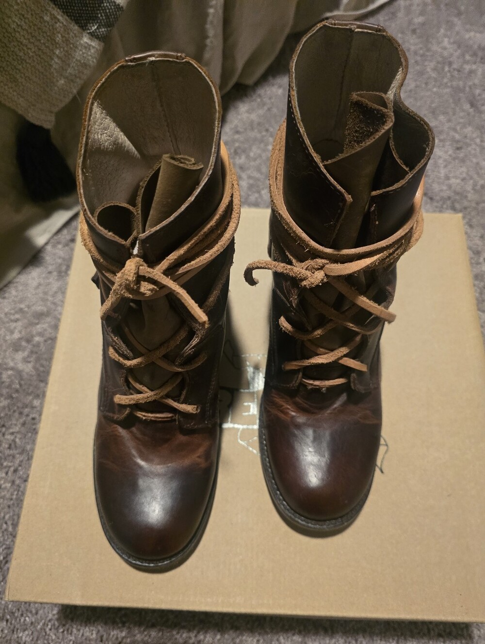 Freebird by Steven Cognac Leather Lace-Up Ankle Boots - Picture 6 of 6